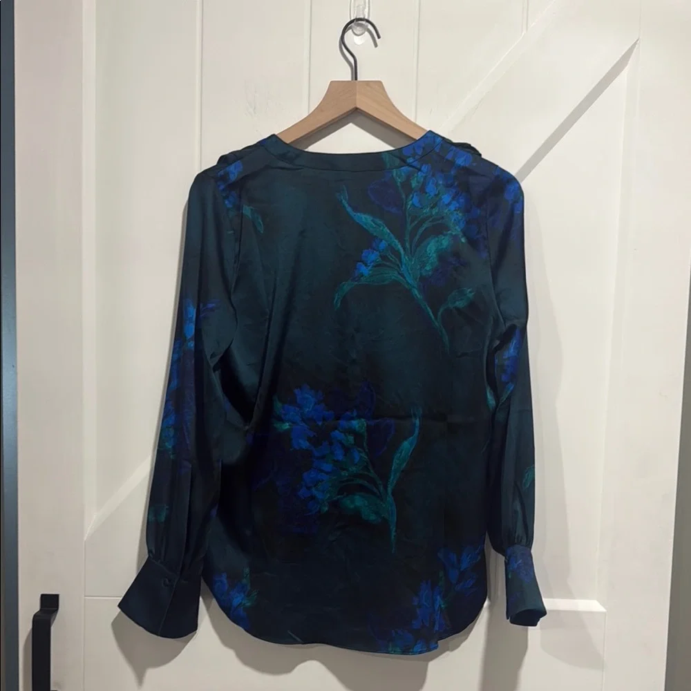 White House Black Market Teal and Blue Ruffle Blouse - Picture 3 of 3